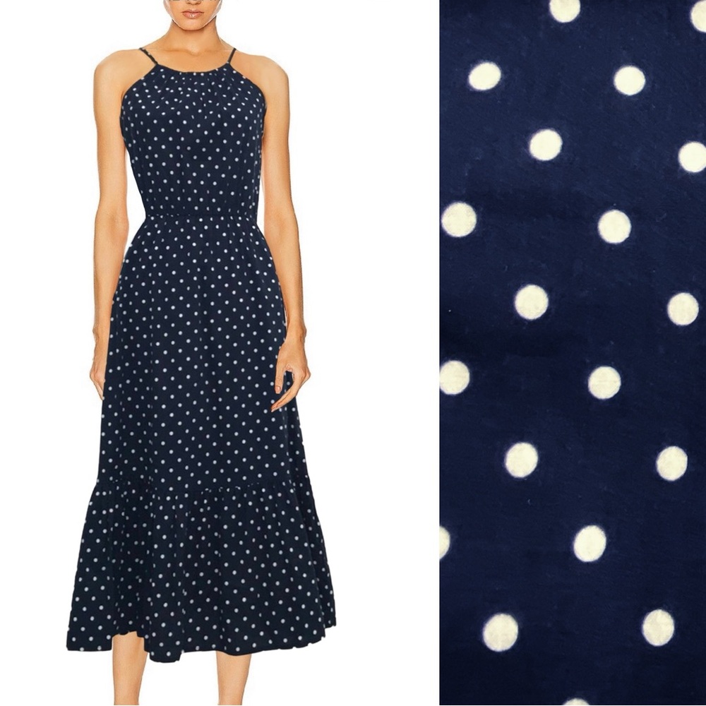 Banana Republic Navy Polka Dot Spaghetti Strap Ruffle Hem Maxi Dress